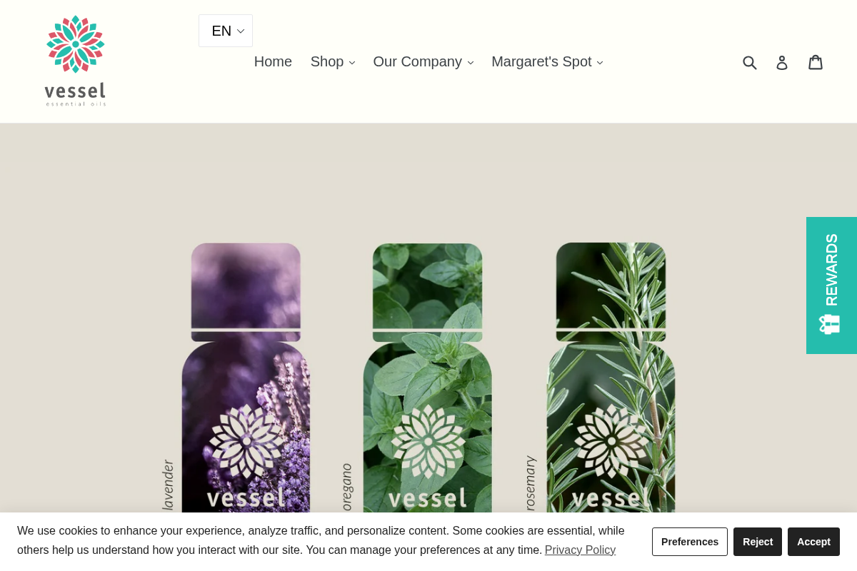 Vessel Essential Oils homepage screenshot
