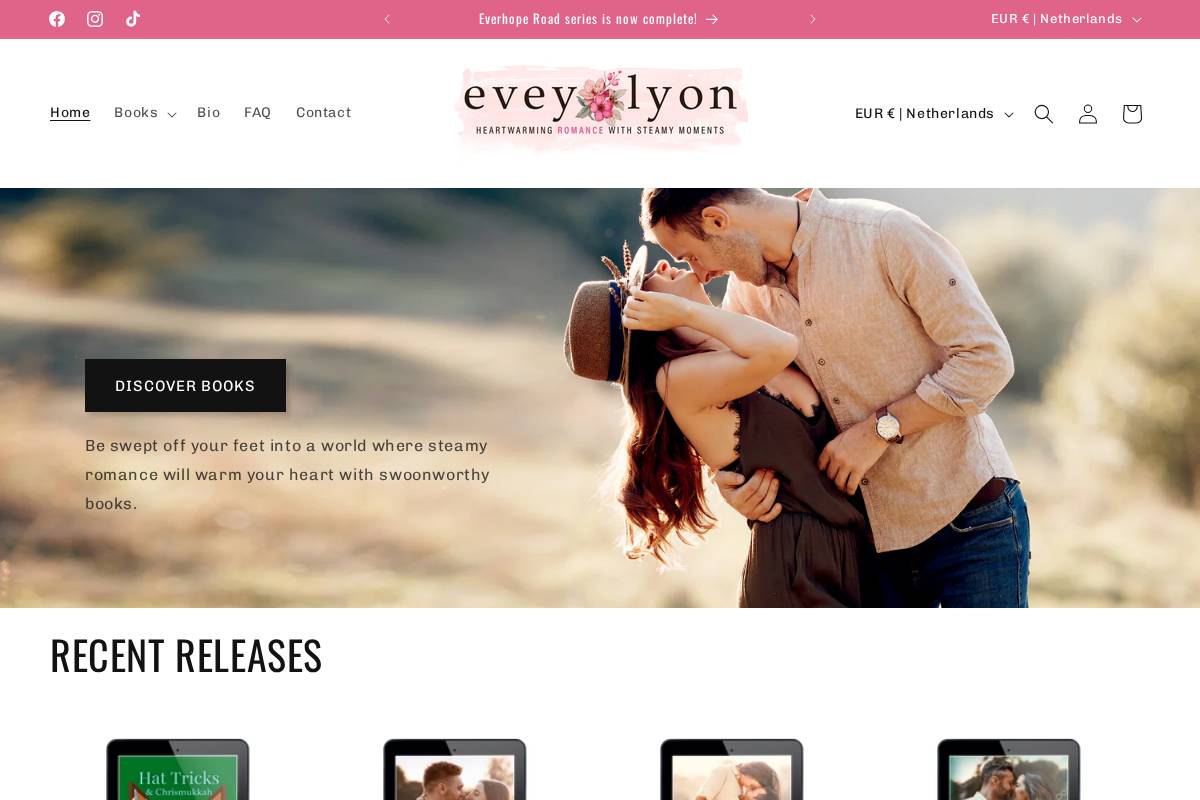 Evey Lyon Books homepage screenshot