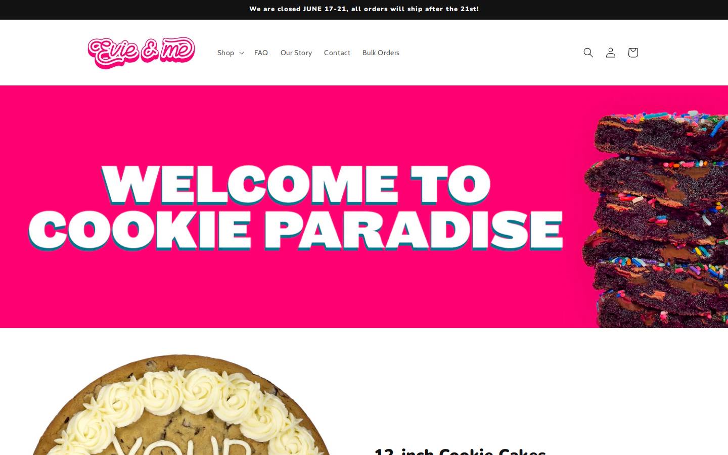 evieandmecookies.com homepage screenshot
