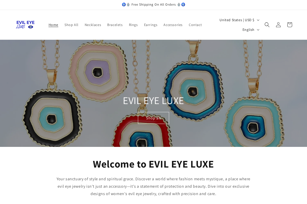 Evil Eye Luxe homepage screenshot