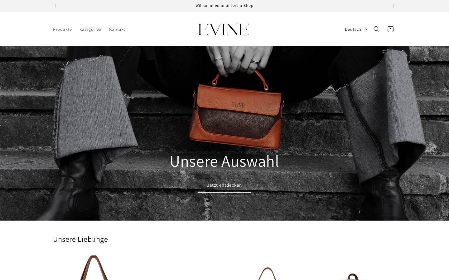 Evinebags homepage screenshot