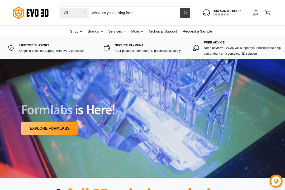evo3d.co.uk homepage screenshot
