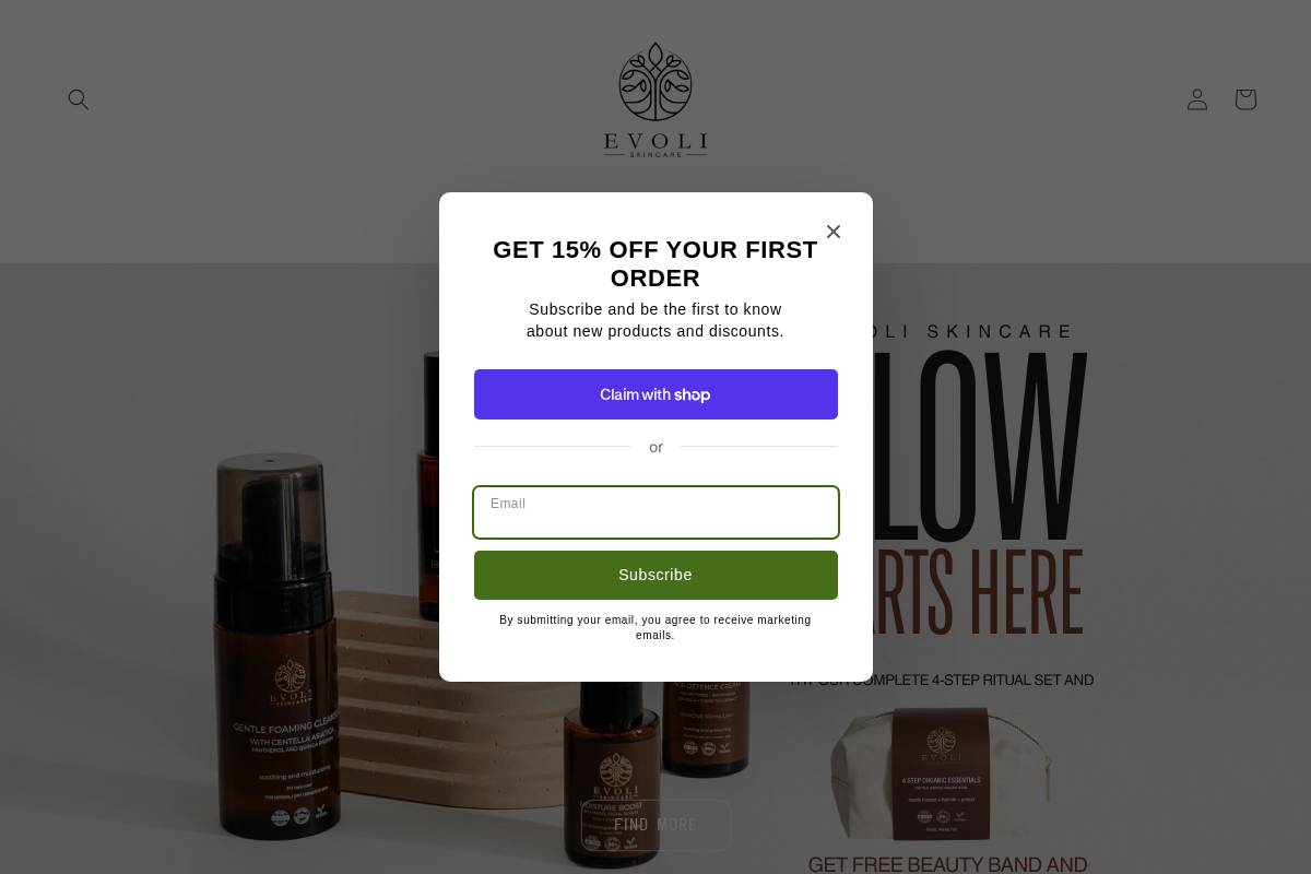 evoliorganics.com homepage screenshot