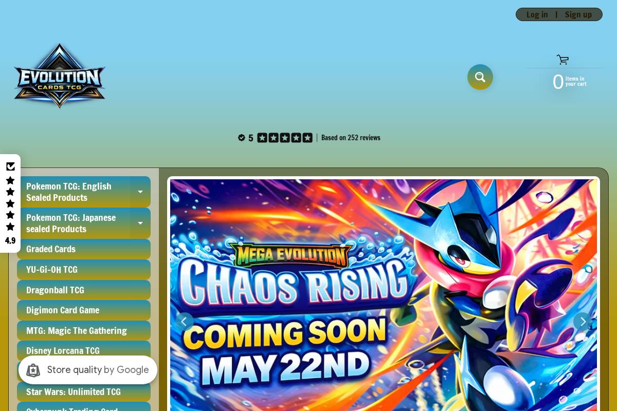 Evolutioncardstcg homepage screenshot