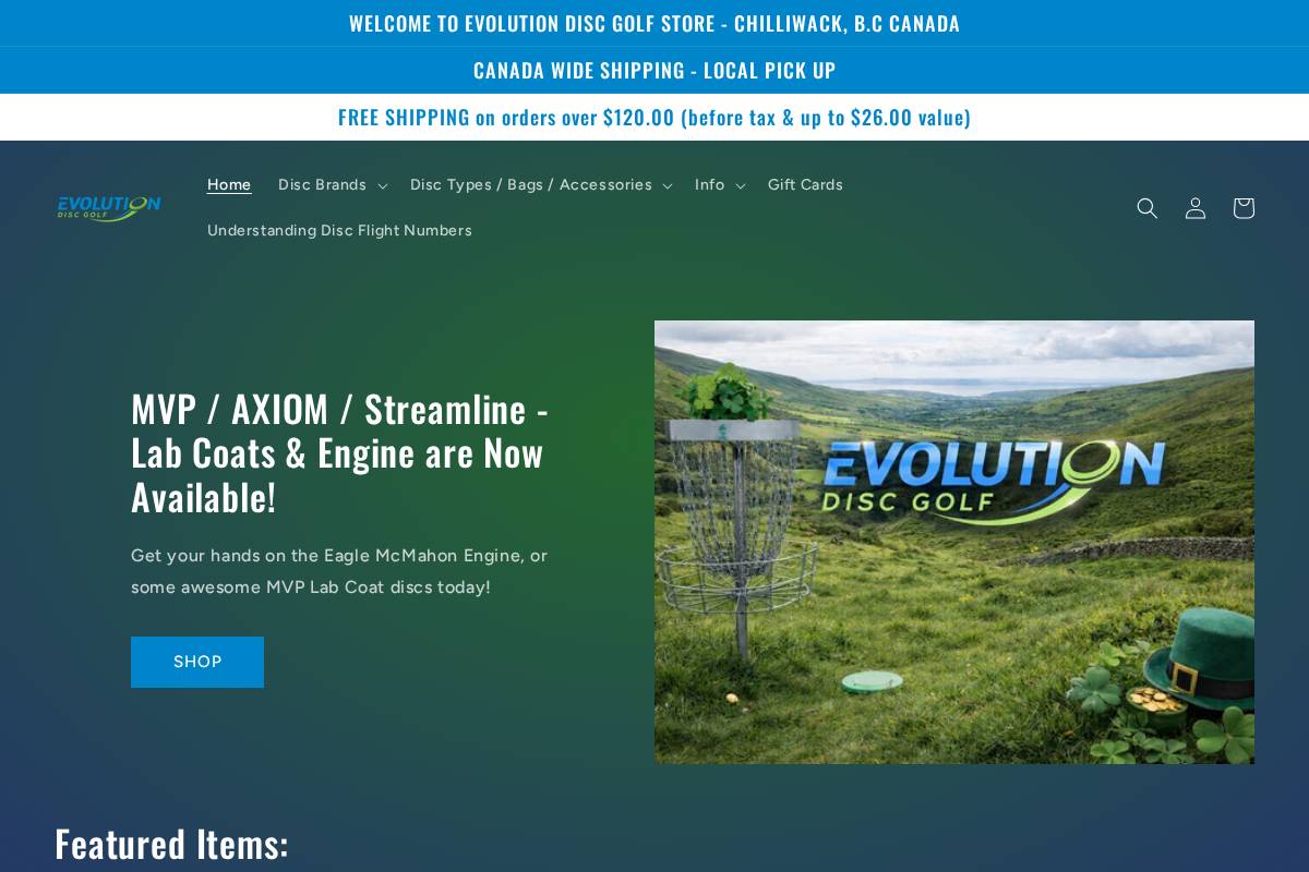 evolutiondiscgolf.ca homepage screenshot