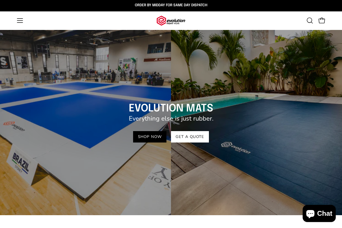 Evolutionfightwear homepage screenshot