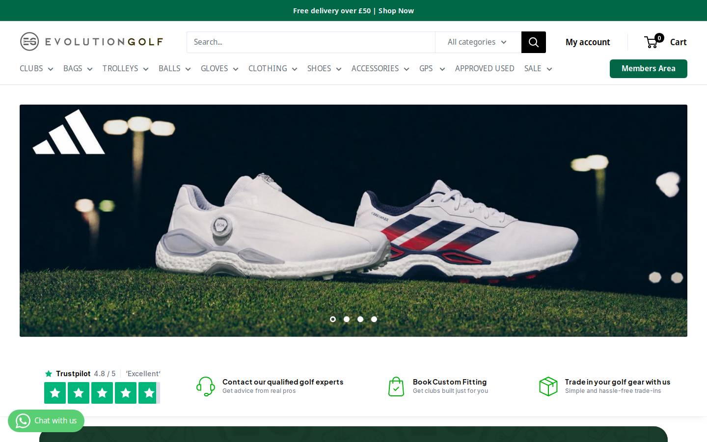 Evolution Golf homepage screenshot