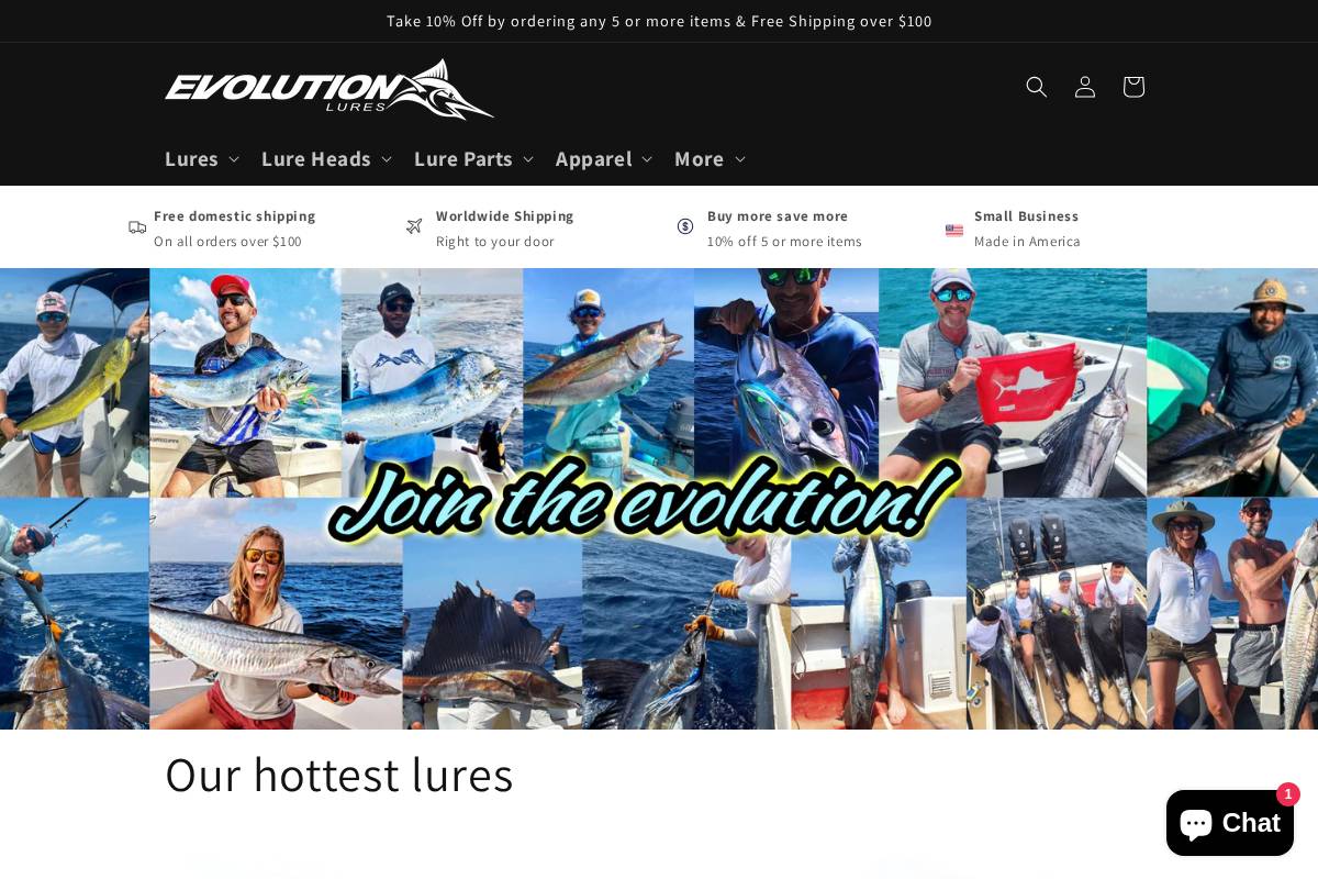 evolutionlures.com homepage screenshot