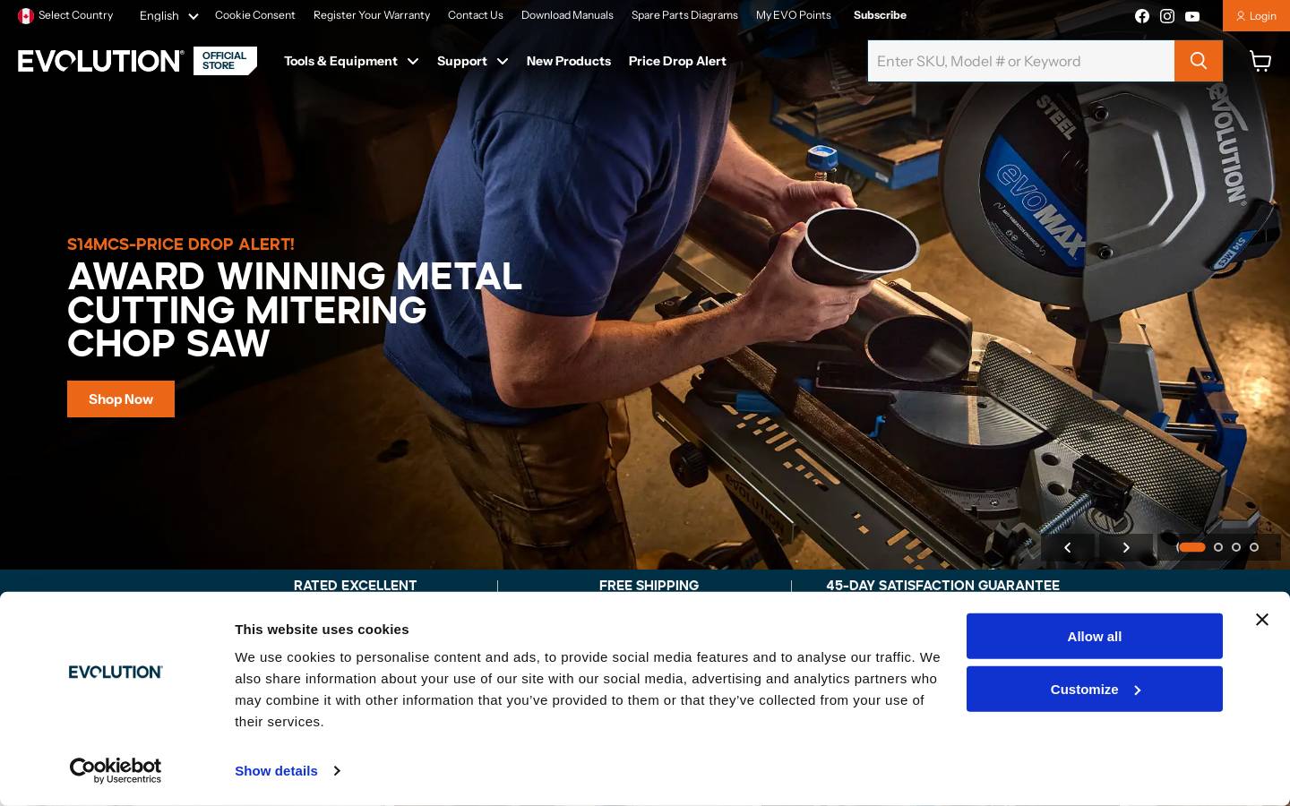 Evolution Power Tools homepage screenshot