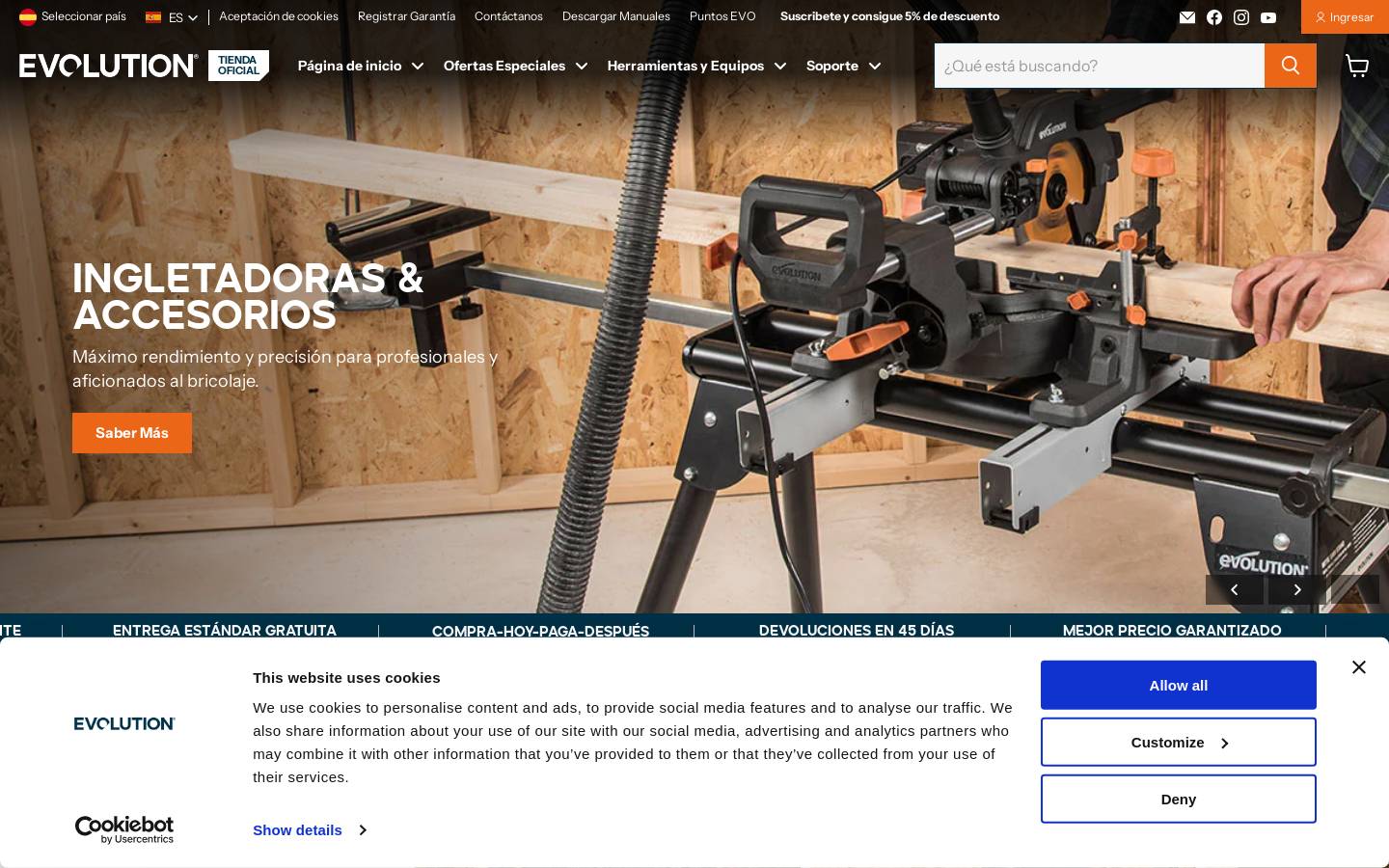 Evolution power tools España  homepage screenshot