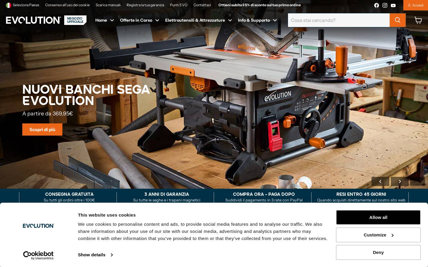 Evolution Power Tools Italia homepage screenshot
