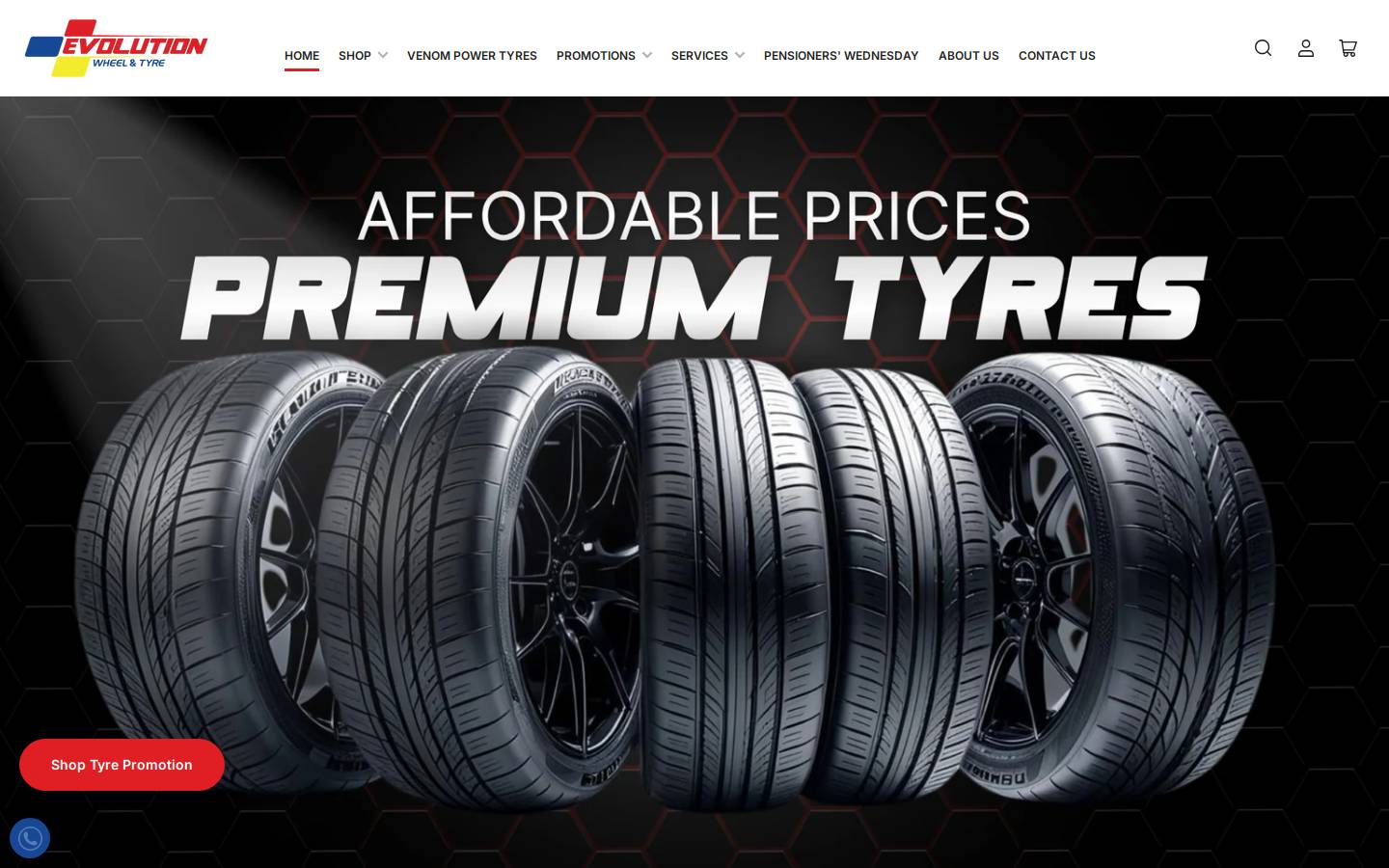 evolutionwheelandtyre.com homepage screenshot