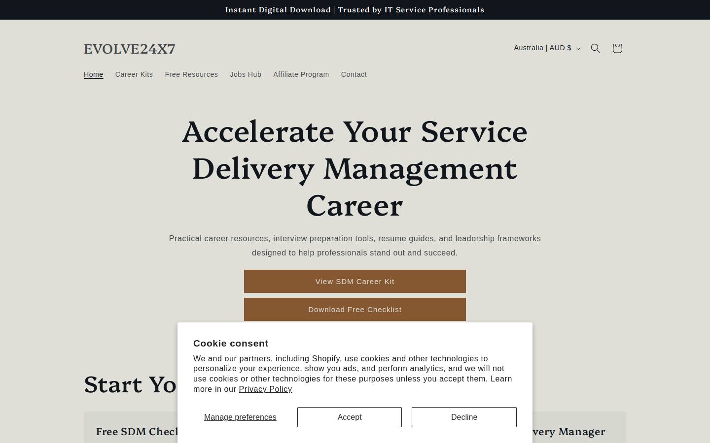 evolve24x7.com homepage screenshot