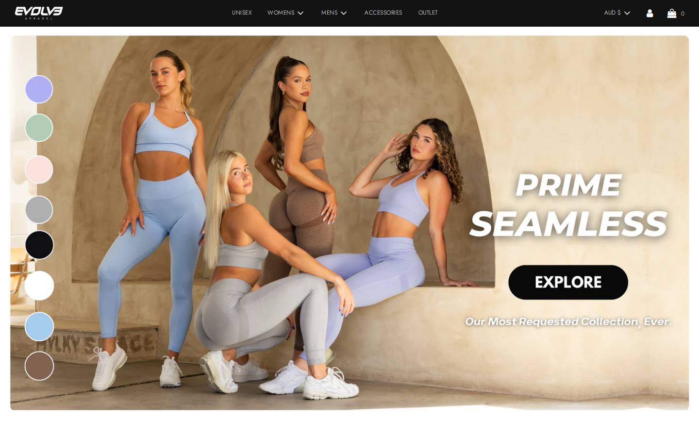 Evolve Apparel homepage screenshot