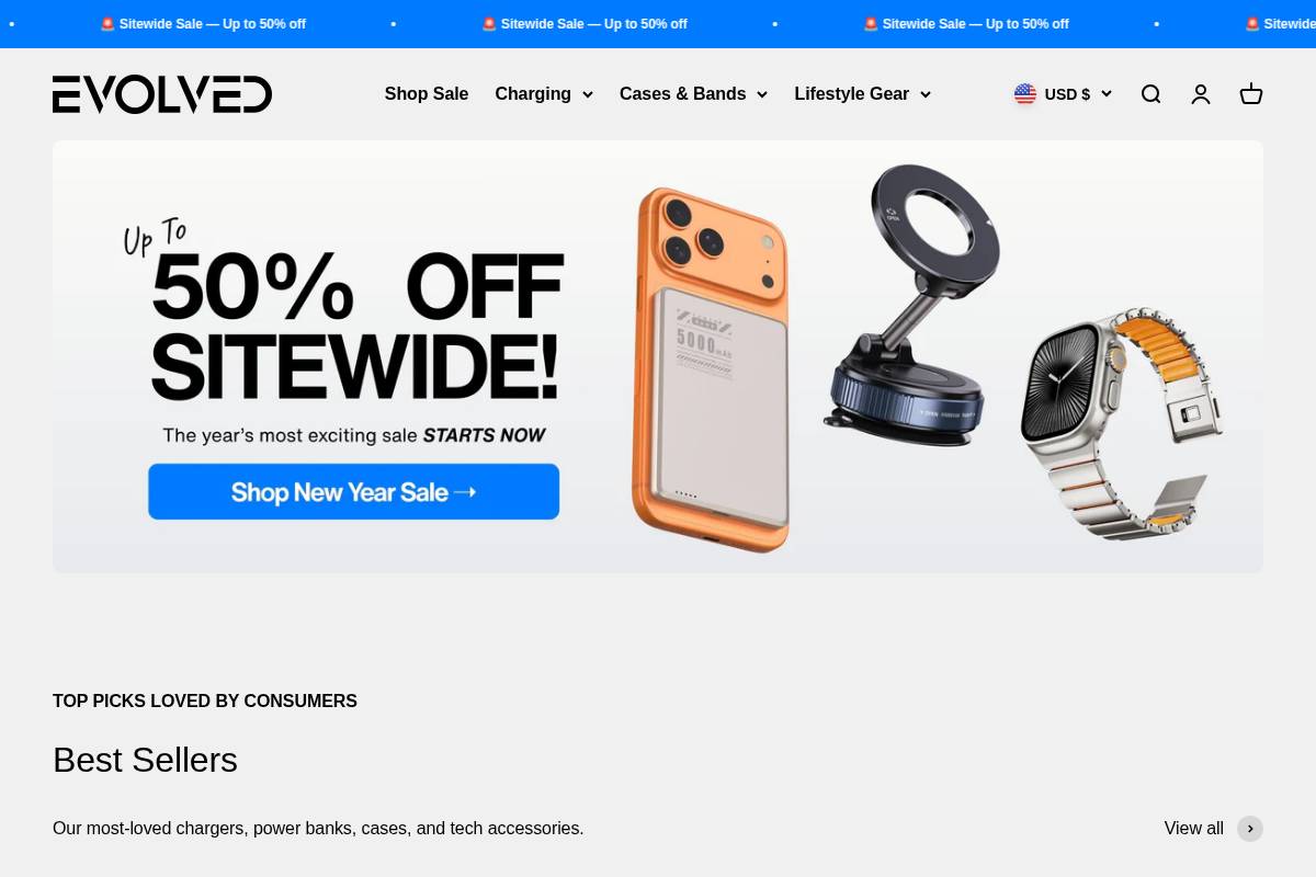 Evolved Chargers homepage screenshot