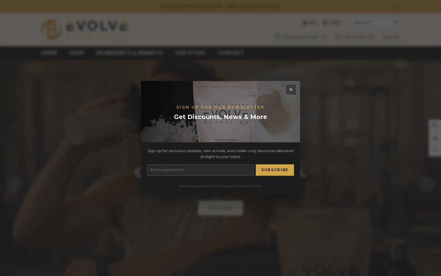 evolvenutrition.com homepage screenshot