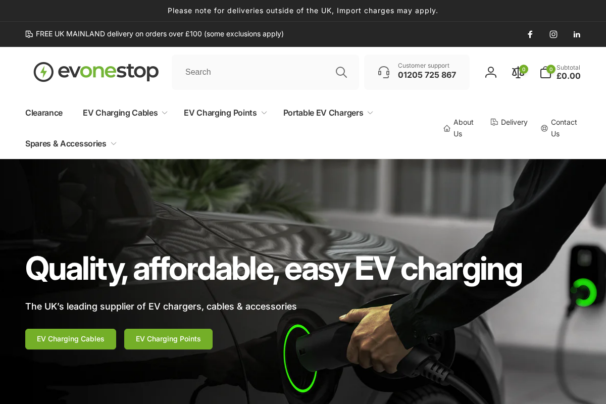 EV One Stop homepage screenshot