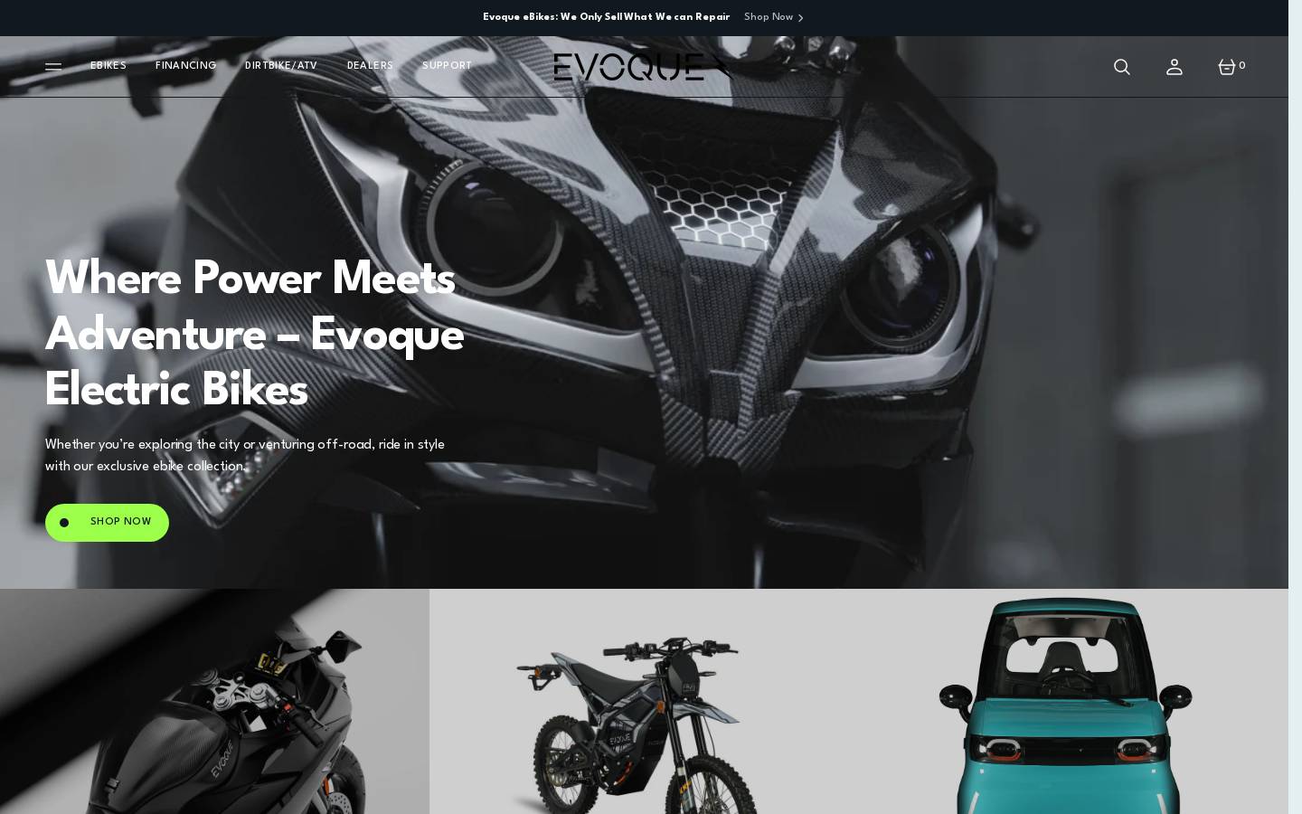Evoque Electric Bikes Canada  homepage screenshot