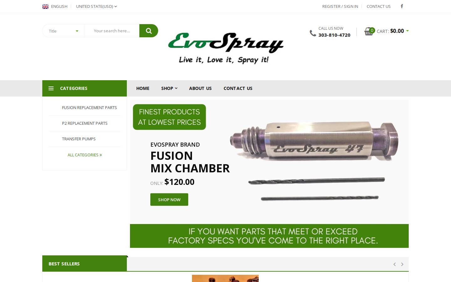 evospray.com homepage screenshot