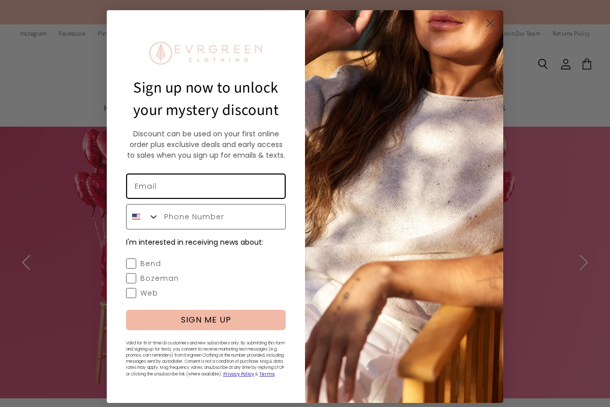 EVRGREEN Clothing homepage screenshot