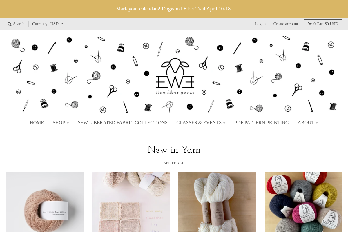 EWE fine fiber goods homepage screenshot