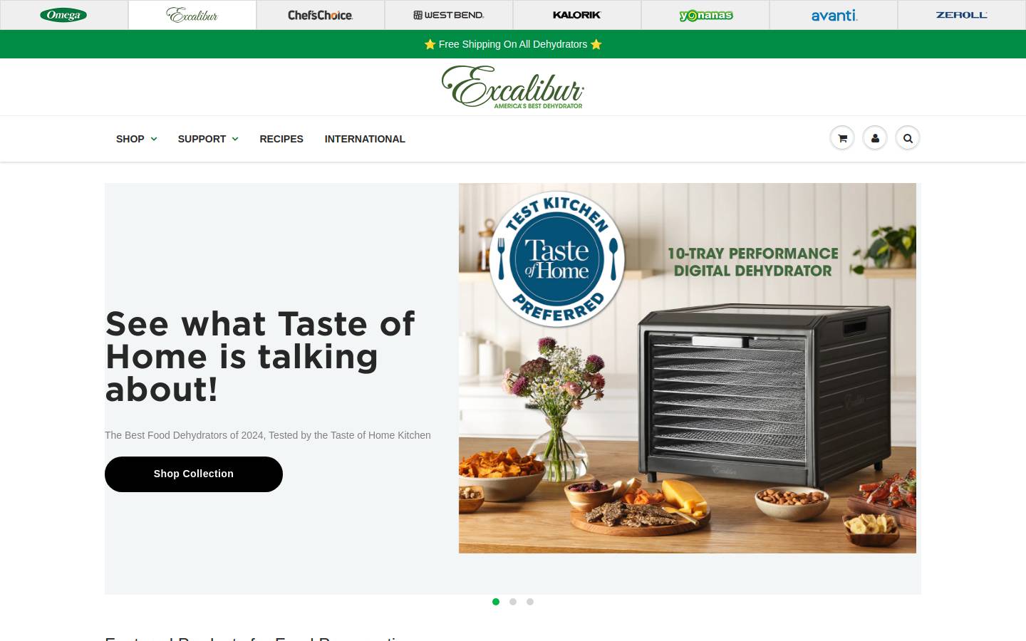 Excalibur Food Dehydrators homepage screenshot