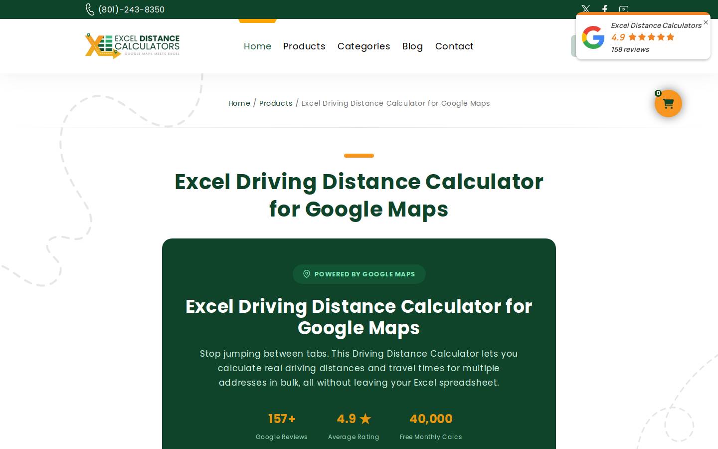 Excel Distance Calculators homepage screenshot