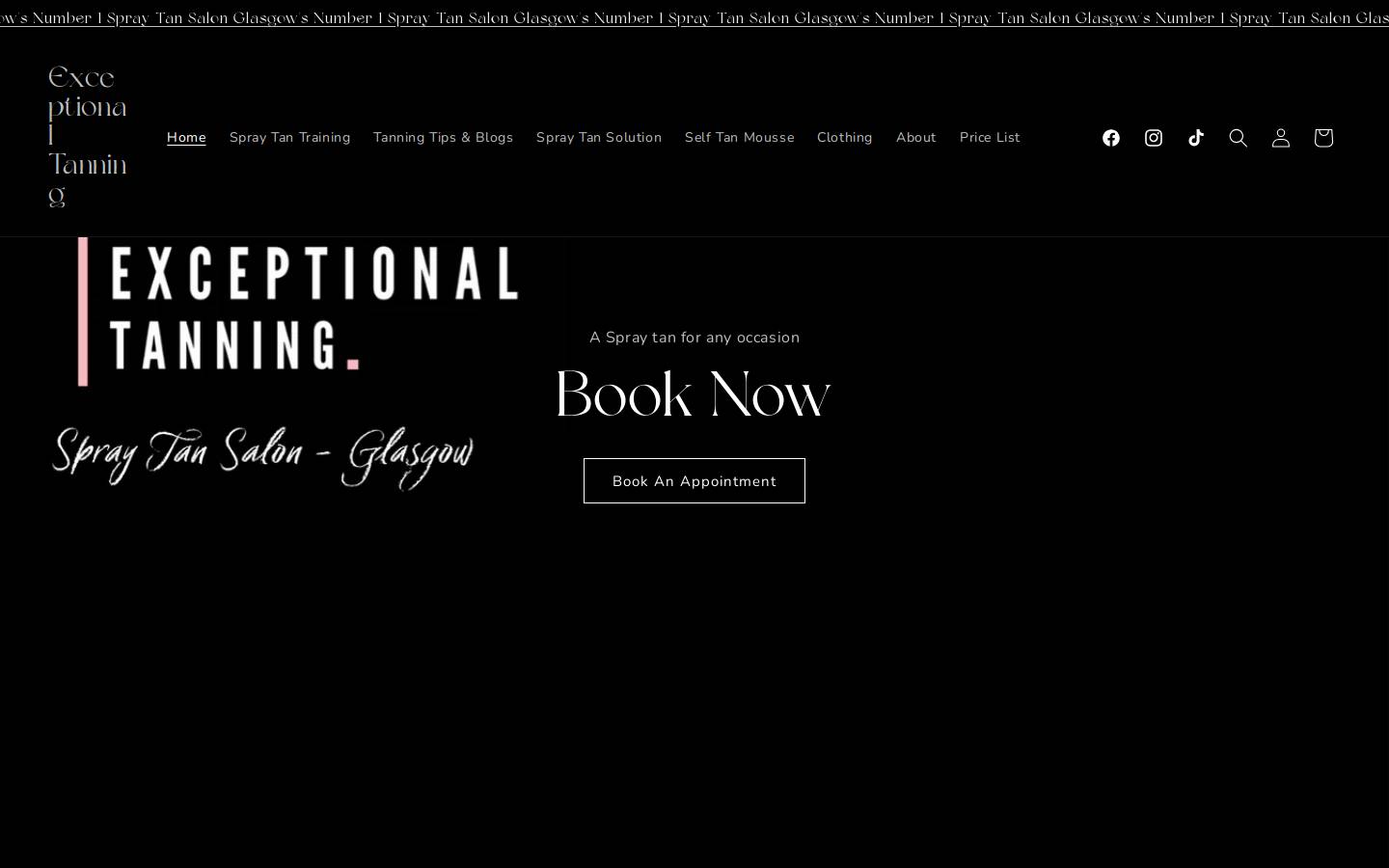 exceptionaltanning.com homepage screenshot