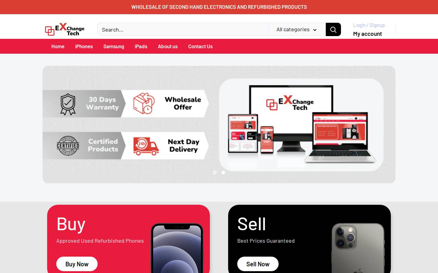 Exchange Tech UK homepage screenshot