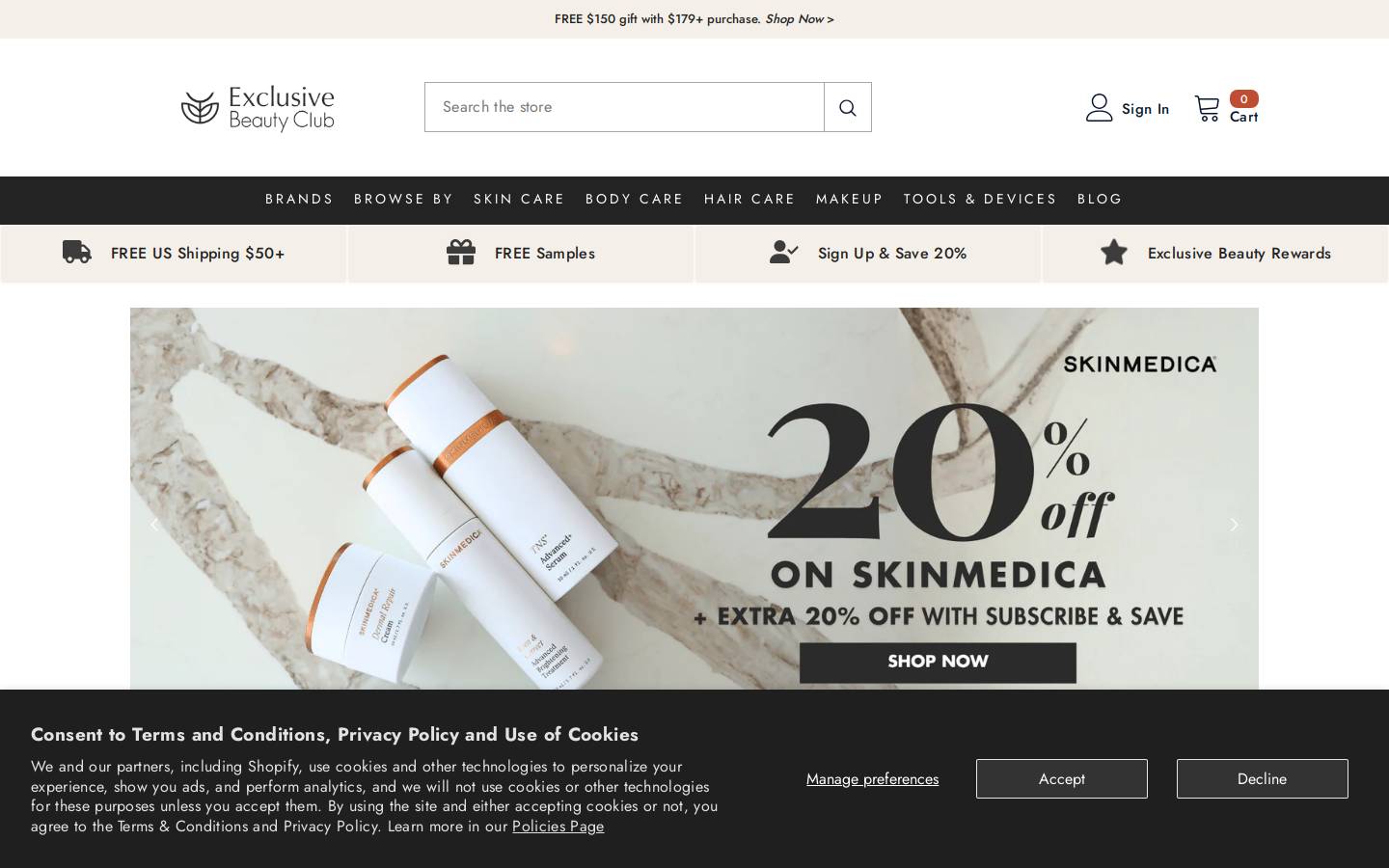 exclusivebeautyclub.com homepage screenshot