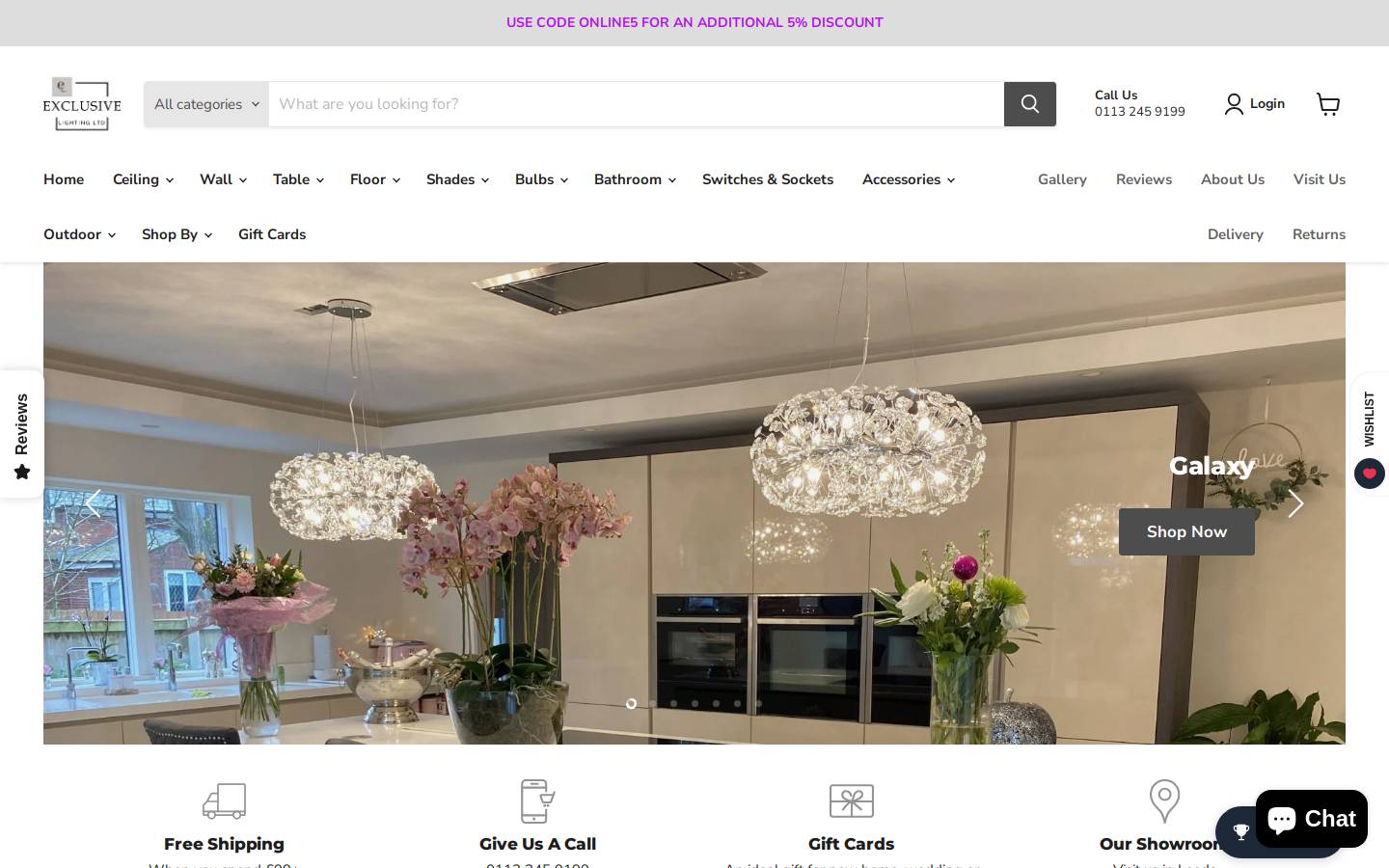 Exclusive Lighting Ltd homepage screenshot