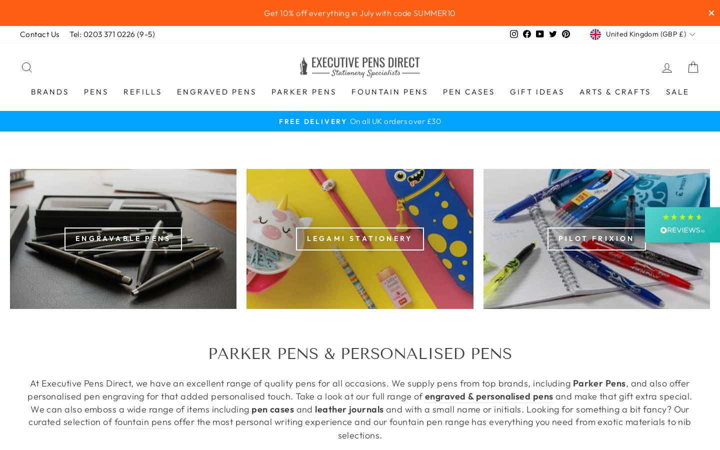Executive Pens Direct homepage screenshot
