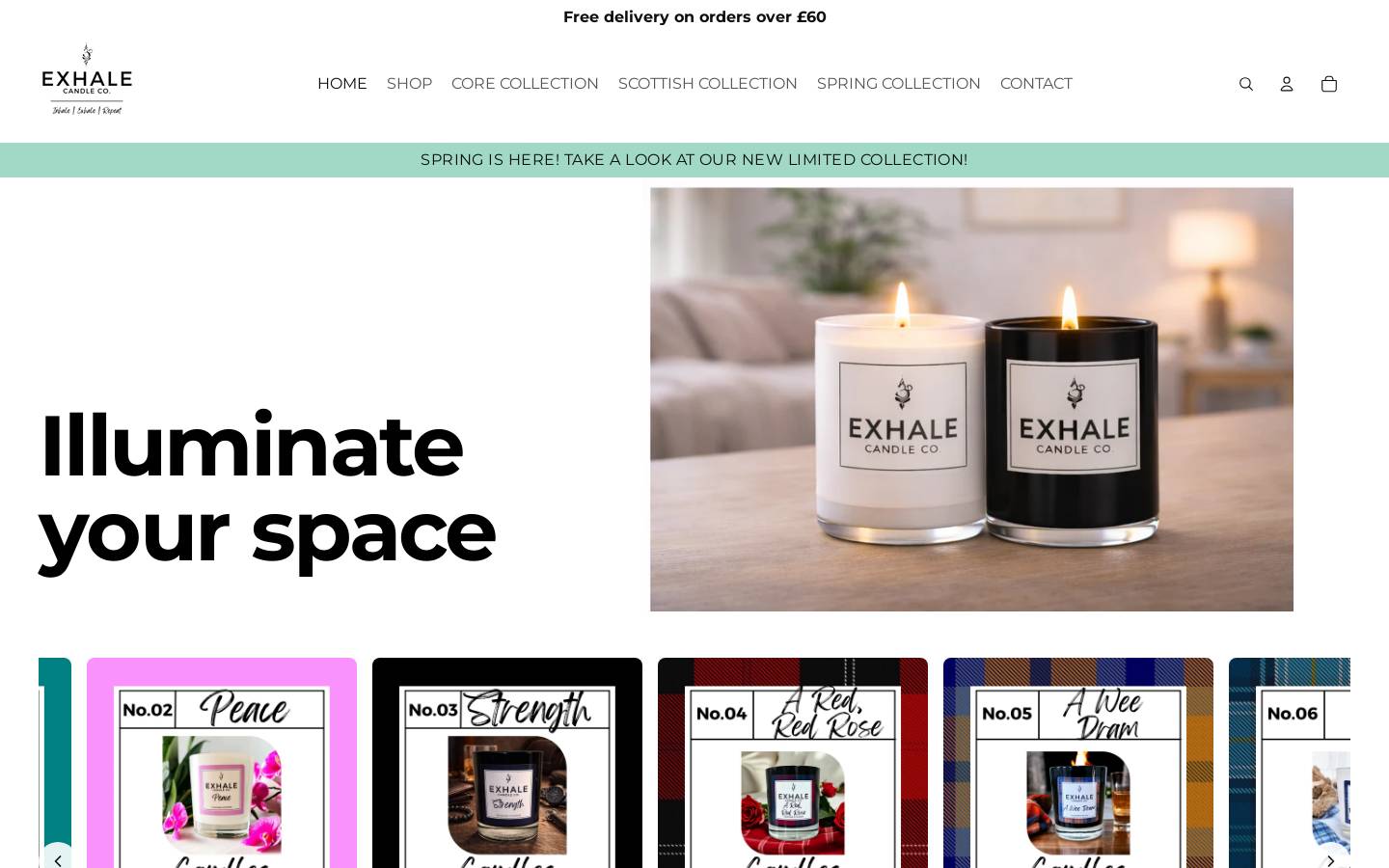 exhalecandleco.com homepage screenshot
