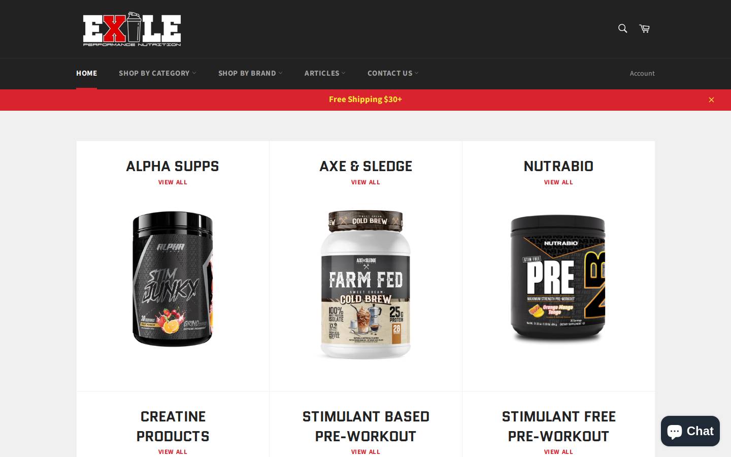 exileperformancenutrition.com homepage screenshot