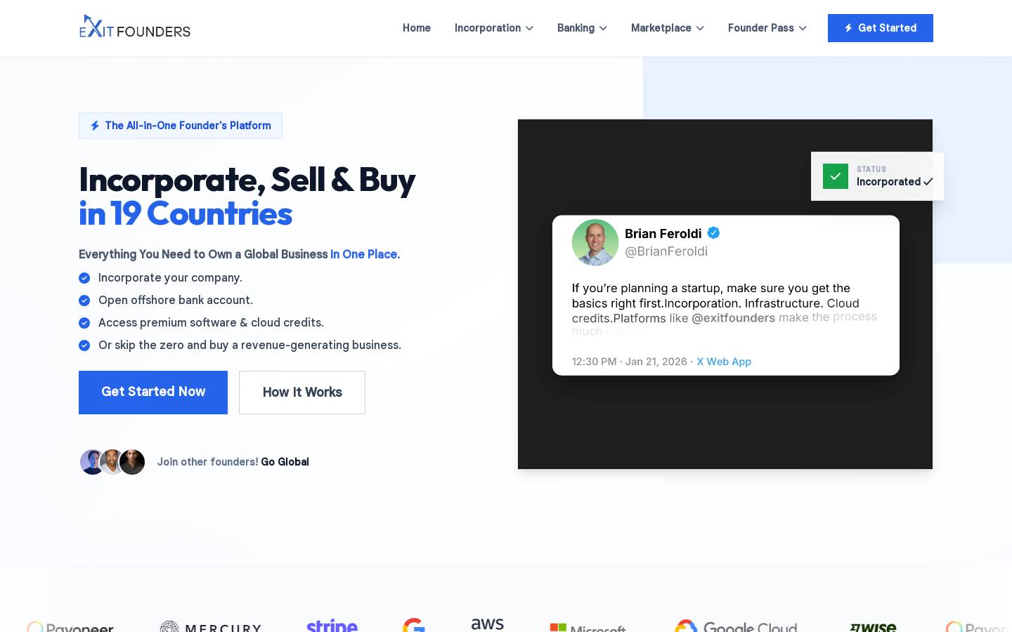 exitfounders.com homepage screenshot