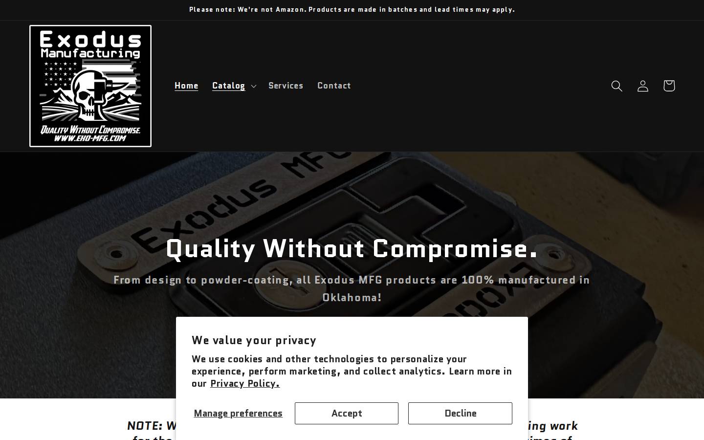 exo-mfg.com homepage screenshot