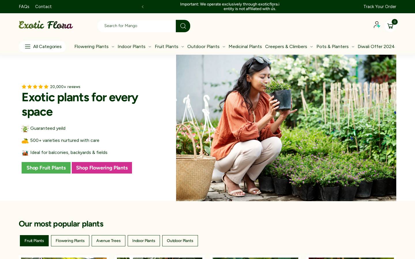 exoticflora.in homepage screenshot
