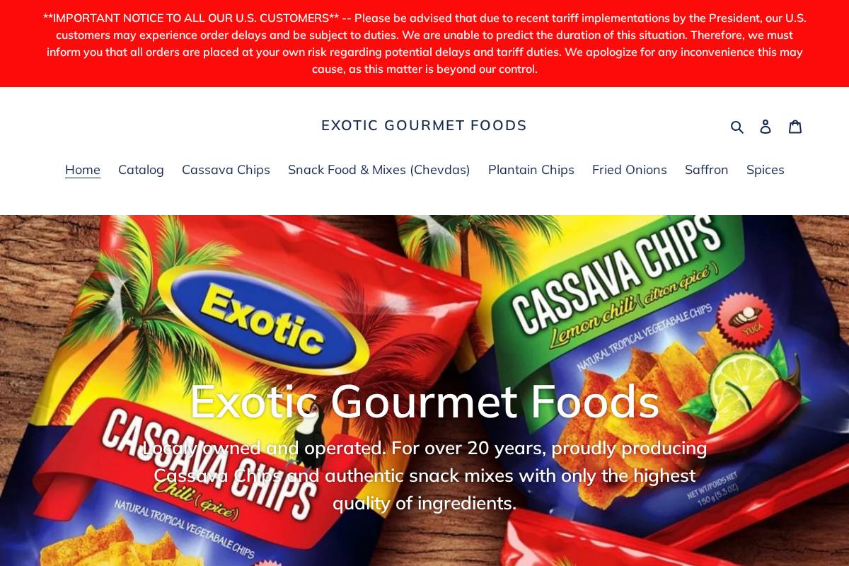 exoticgourmetfoods.com homepage screenshot