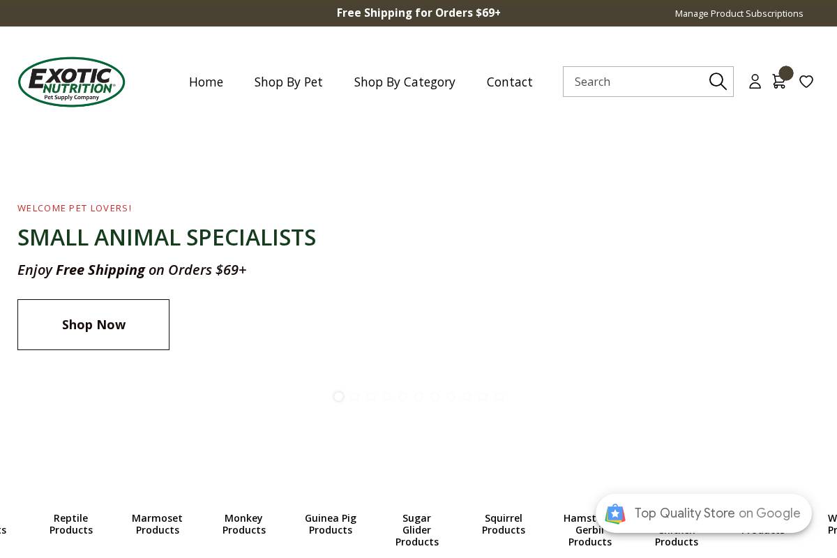 Exotic Nutrition homepage screenshot