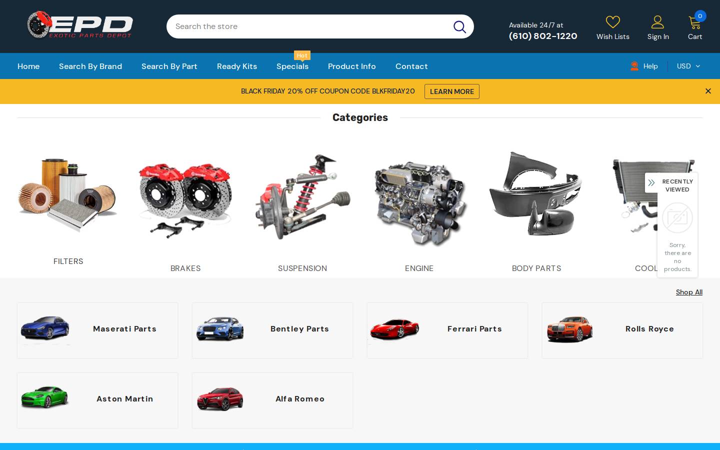 exoticpartsdepot.com homepage screenshot