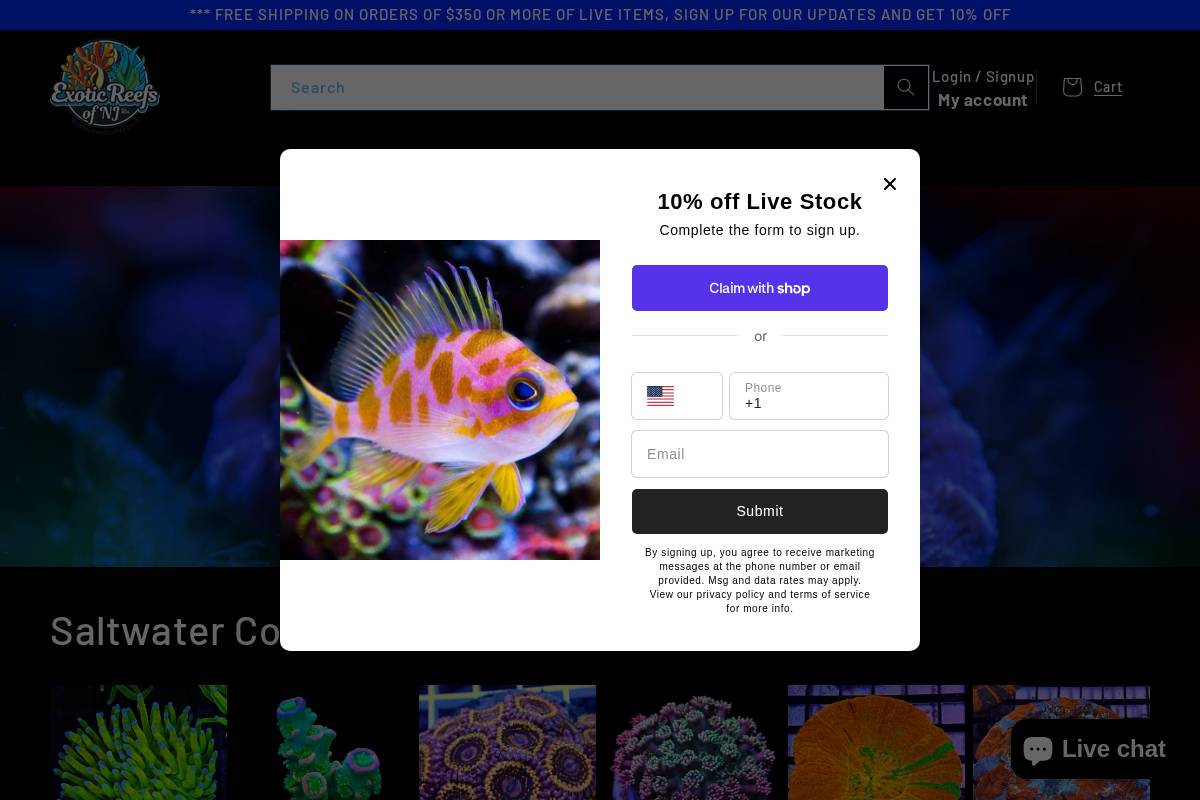 exoticreefsofnj.com homepage screenshot