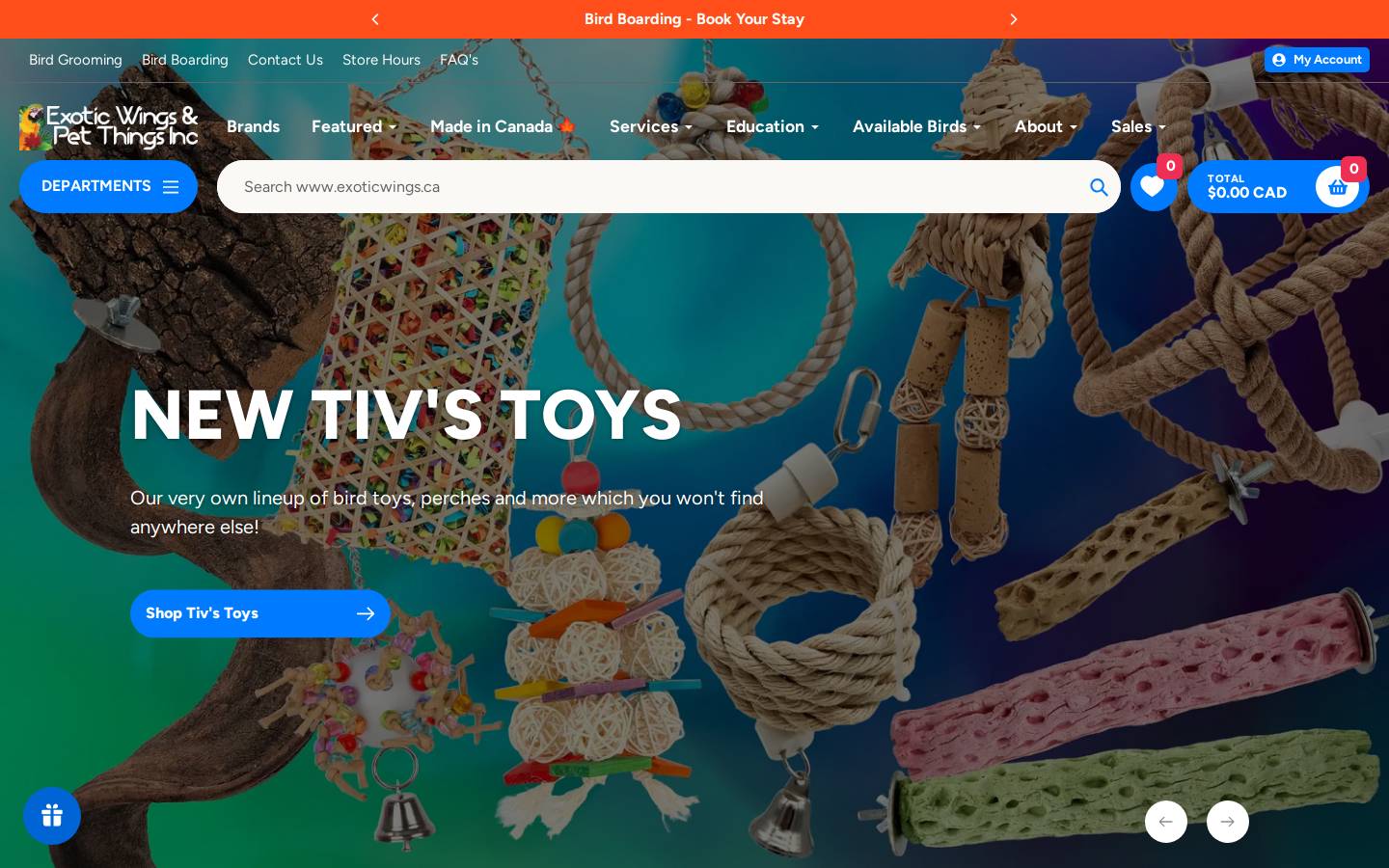 exoticwings.ca homepage screenshot