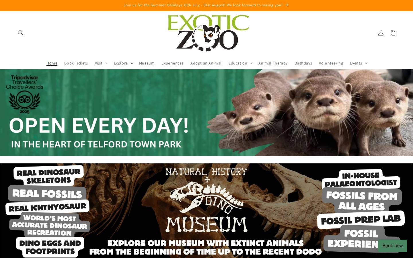 Exotic Zoo homepage screenshot