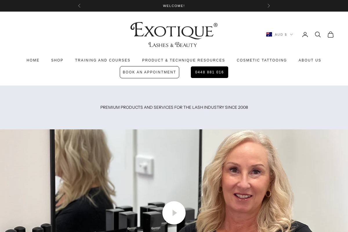 exotiquelashes.com.au homepage screenshot