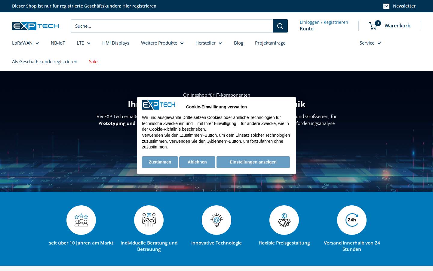 Exp Tech homepage screenshot