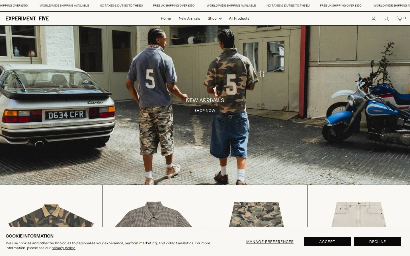 Experiment Five homepage screenshot
