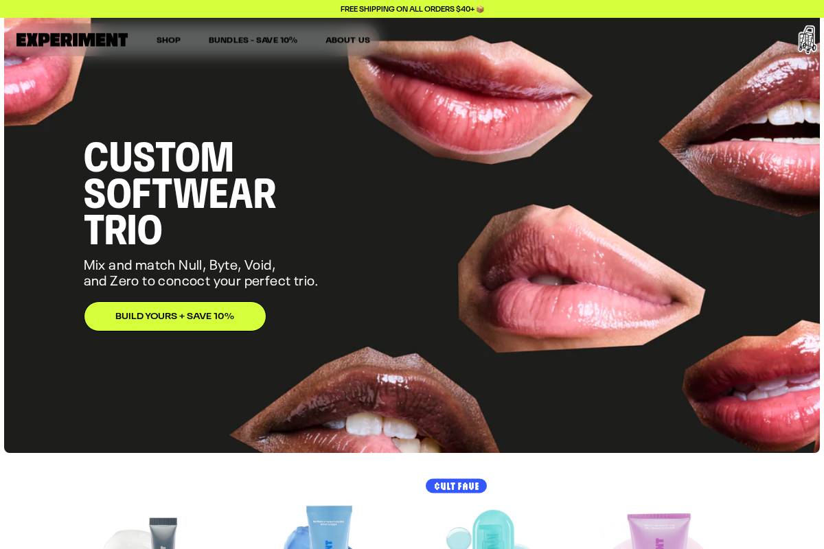experimentbeauty.com homepage screenshot