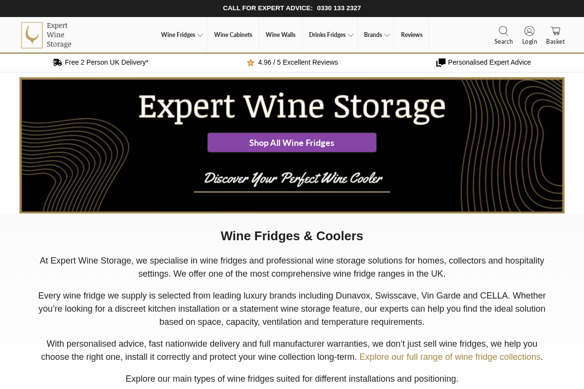 Expert Wine Storage homepage screenshot