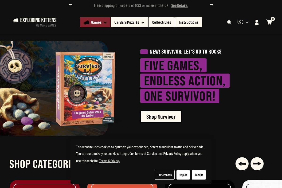 Exploding Kittens homepage screenshot