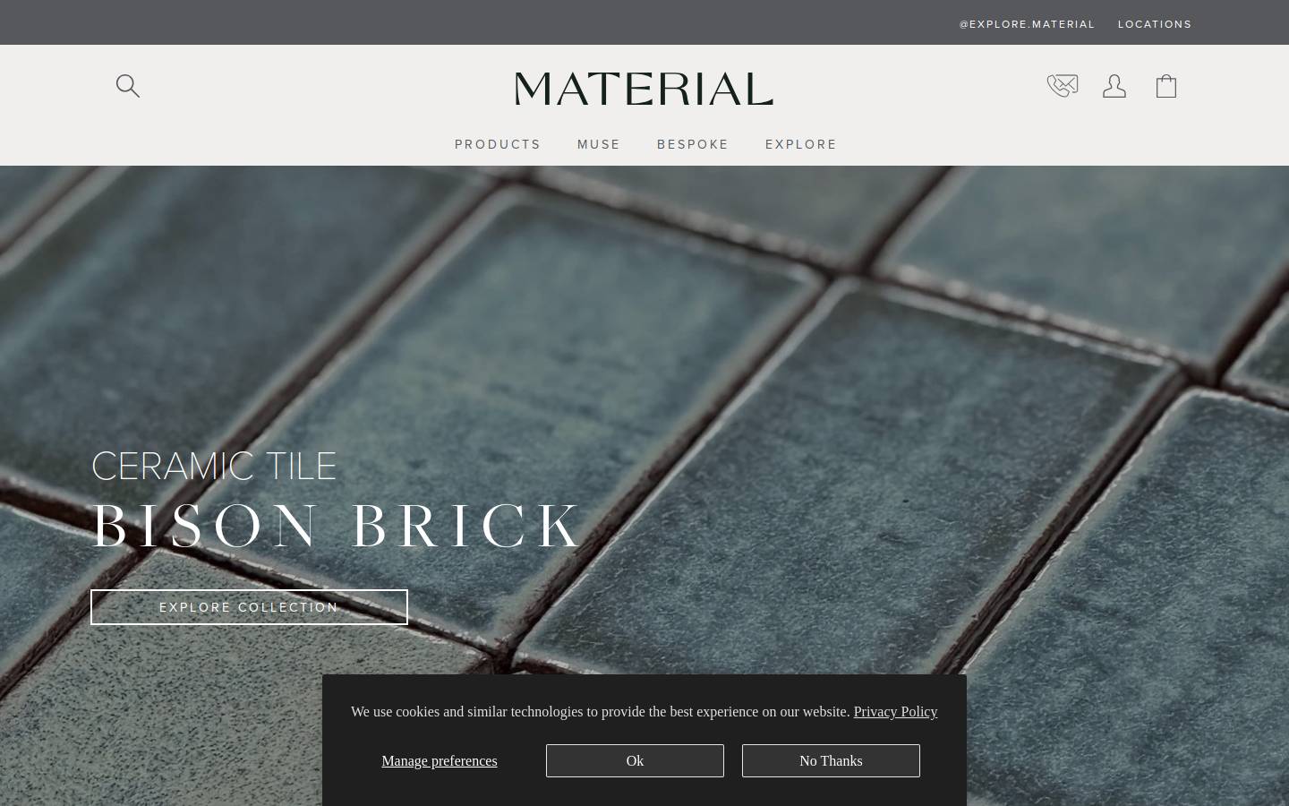 explorematerial.com homepage screenshot